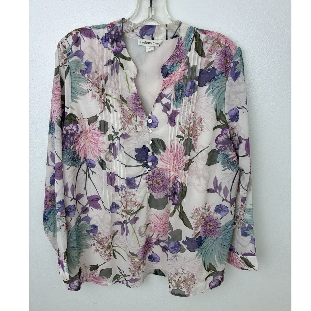 Romantic Pastel Floral Coldwater Creek Split Neck Top Coqutte Fairycore  PL